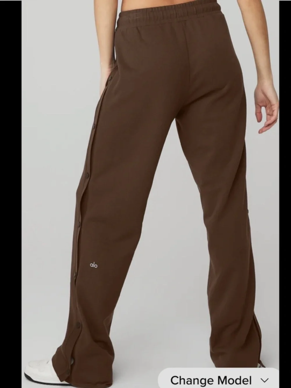 Alo courtside tear away snap pants sweats sweat pants chocolate brown stripe XS